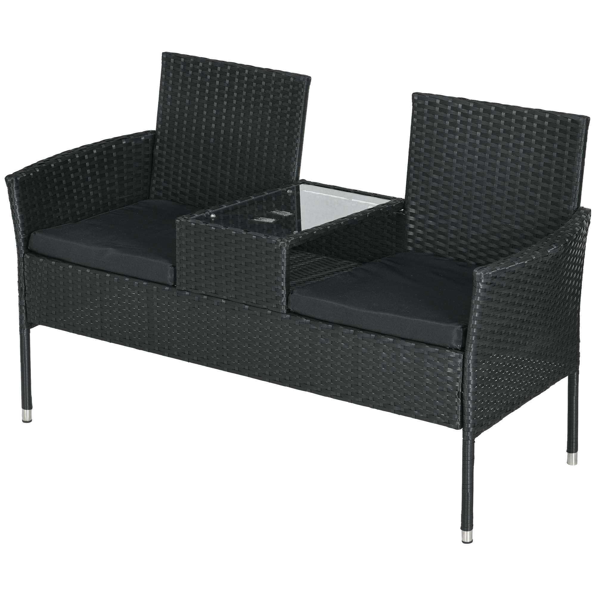 Outsunny Gartenbank 2-Sitzer mit Mittelkaffeetisch, Rattan PE Sofa, Stahl u günstig online kaufen
