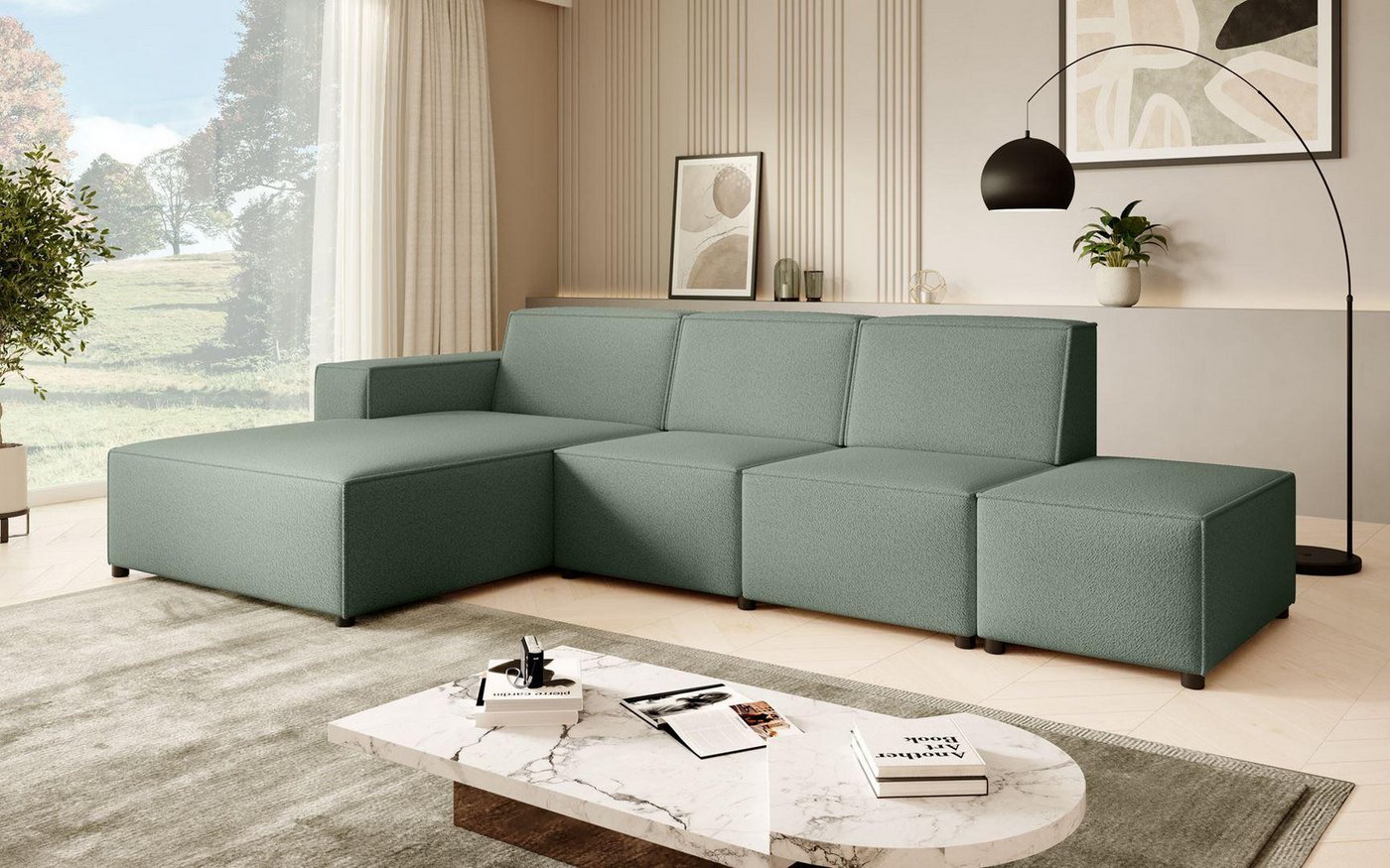 Beautysofa Ecksofa mit Hocker PEDRO L, Inklusive Hocker, breite Ottomane, F günstig online kaufen