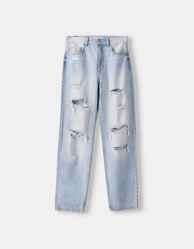 Bershka Cropped-Jeans Im Straight-Fit Bskteen 40 Hellblau günstig online kaufen