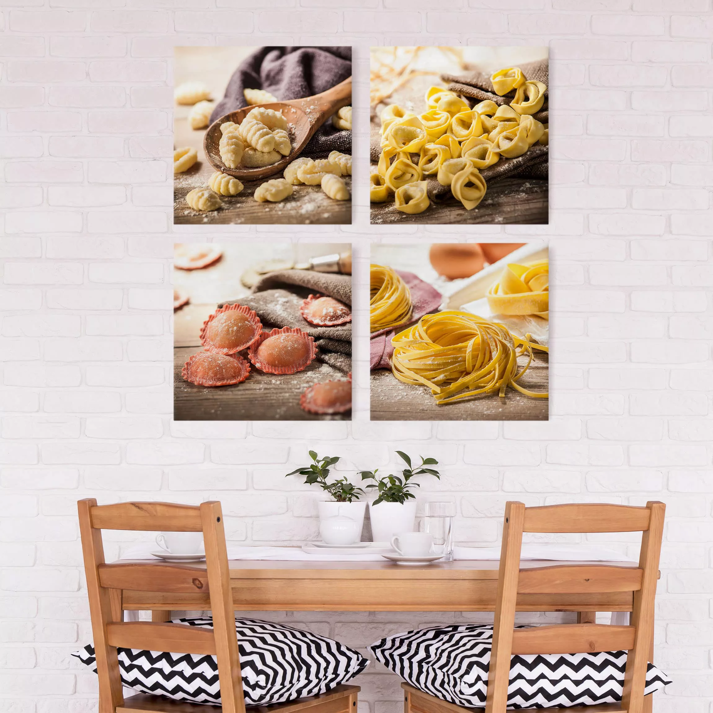 4-teiliges Leinwandbild Küche - Quadrat Frische Nudelsorten günstig online kaufen