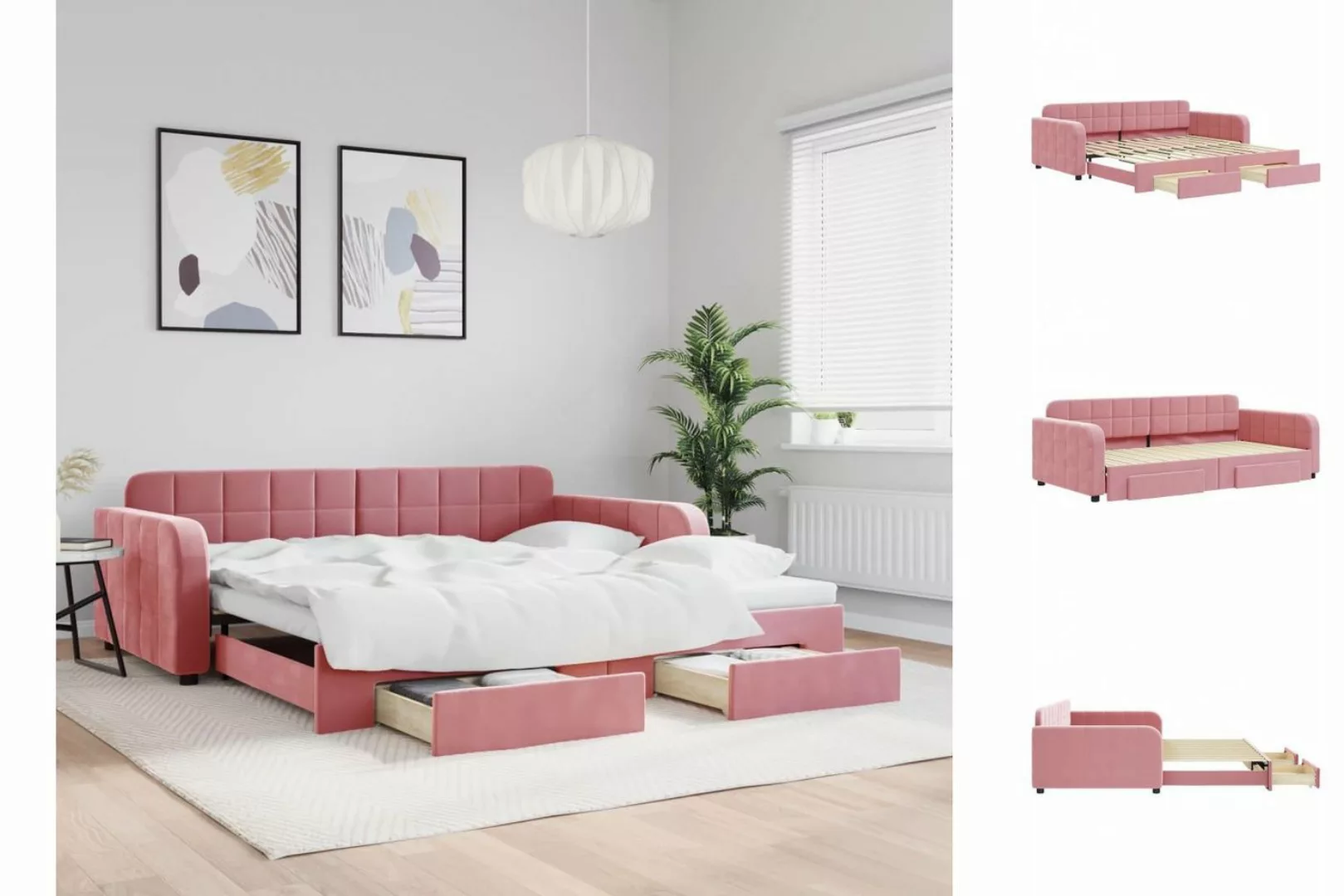 vidaXL Gästebett Gästebett Tagesbett Ausziehbar mit Schubladen Rosa 100x200 günstig online kaufen