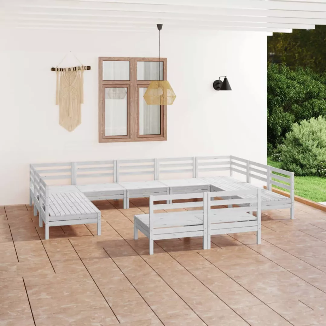 11-tlg. Garten-lounge-set Weiß Massivholz Kiefer günstig online kaufen