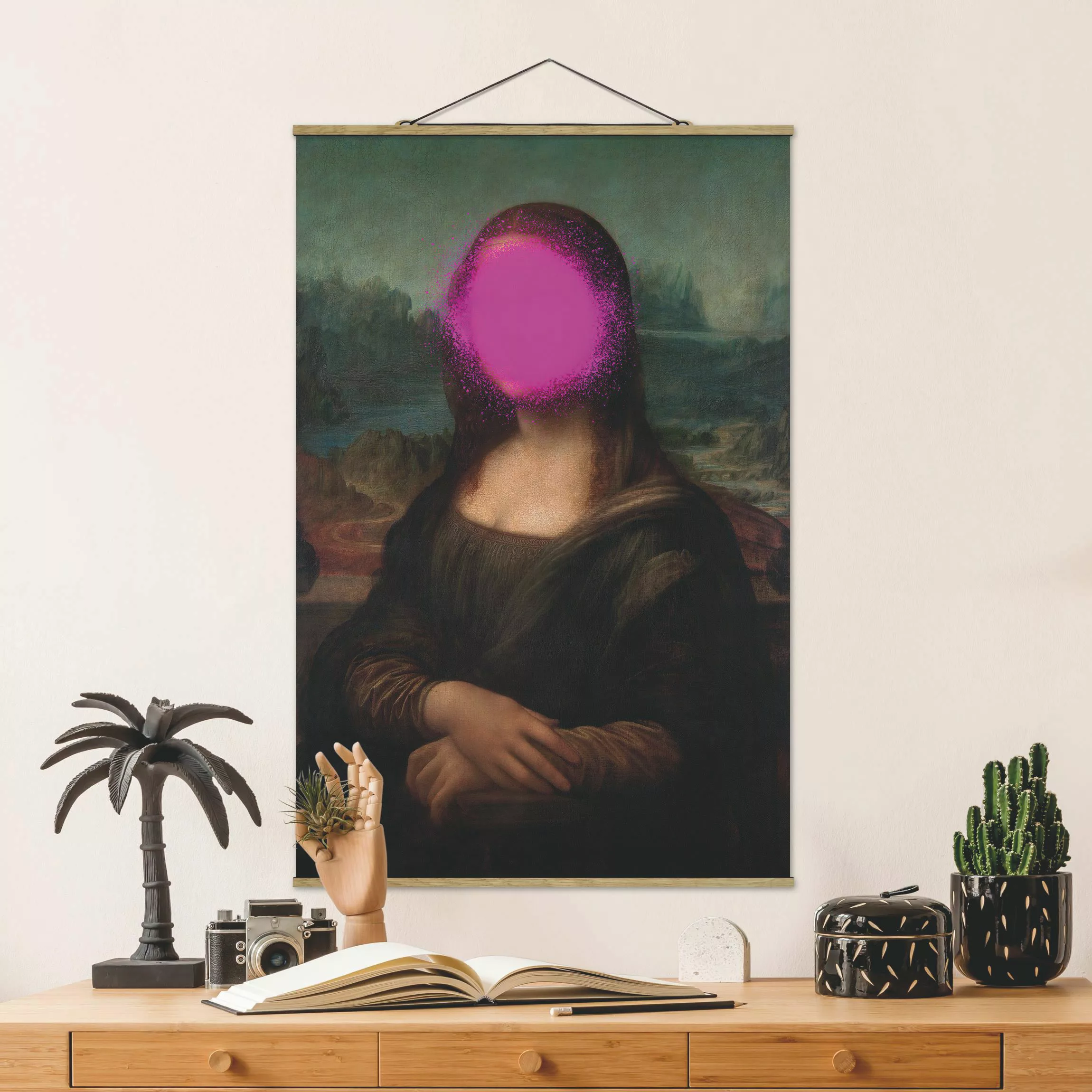 Stoffbild mit Posterleisten Mona Lisa x Spraypaint günstig online kaufen