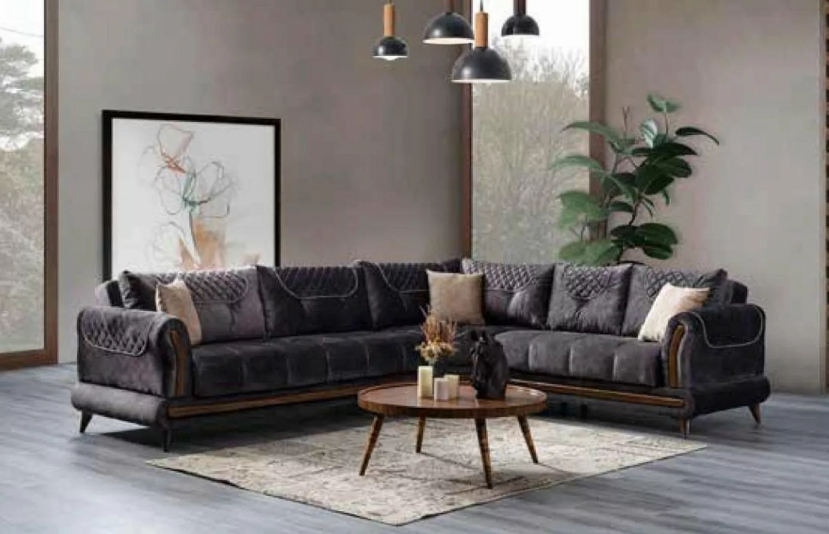 JVmoebel Ecksofa Graues Modernes Sofa Ecksofa Textilmöbel Bequemes Sofa L-F günstig online kaufen