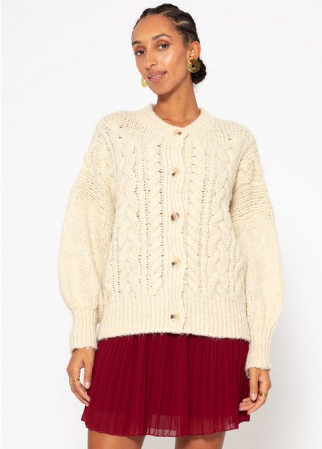 SASSYCLASSY Cardigan Strickjacke Damen mit Zopfmuster Lässiger Oversize Car günstig online kaufen