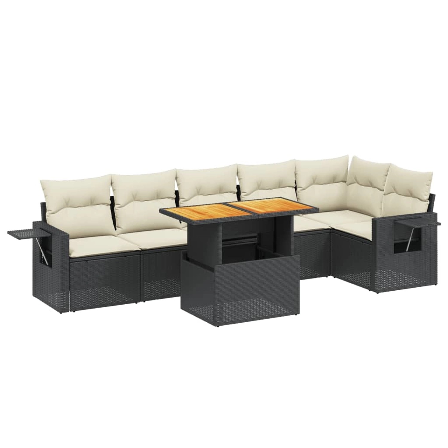vidaXL 7-Tlg Garten-Sofagarnitur mit Kissen Schwarz Poly Rattan 3271763 günstig online kaufen