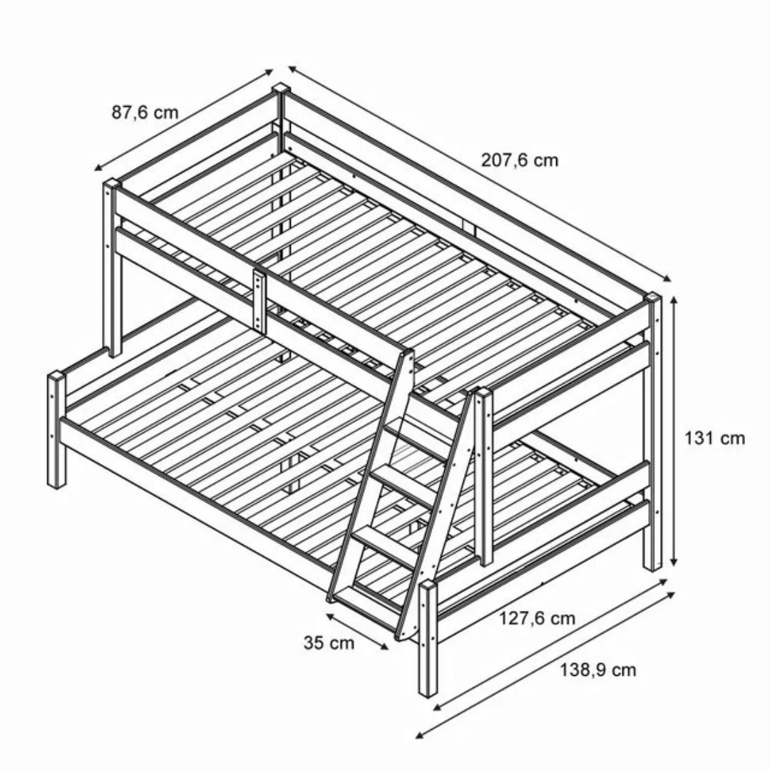 VitaliSpa® Etagenbett Everest, Weiß, 120x200 / 80x200 cm mit 2 Matratzen günstig online kaufen