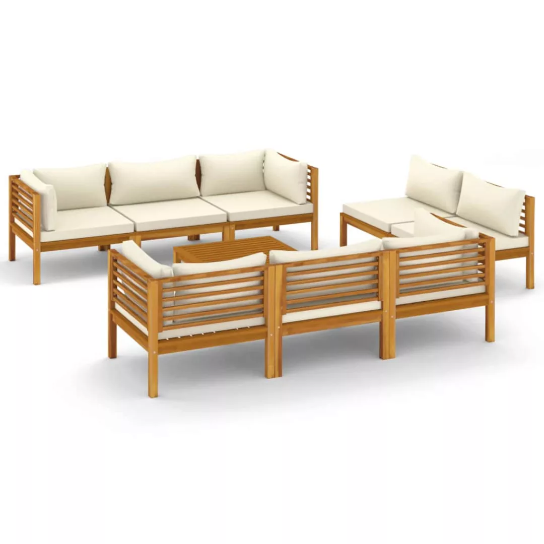 9-tlg. Garten-lounge-set Mit Creme Kissen Massivholz Akazie günstig online kaufen