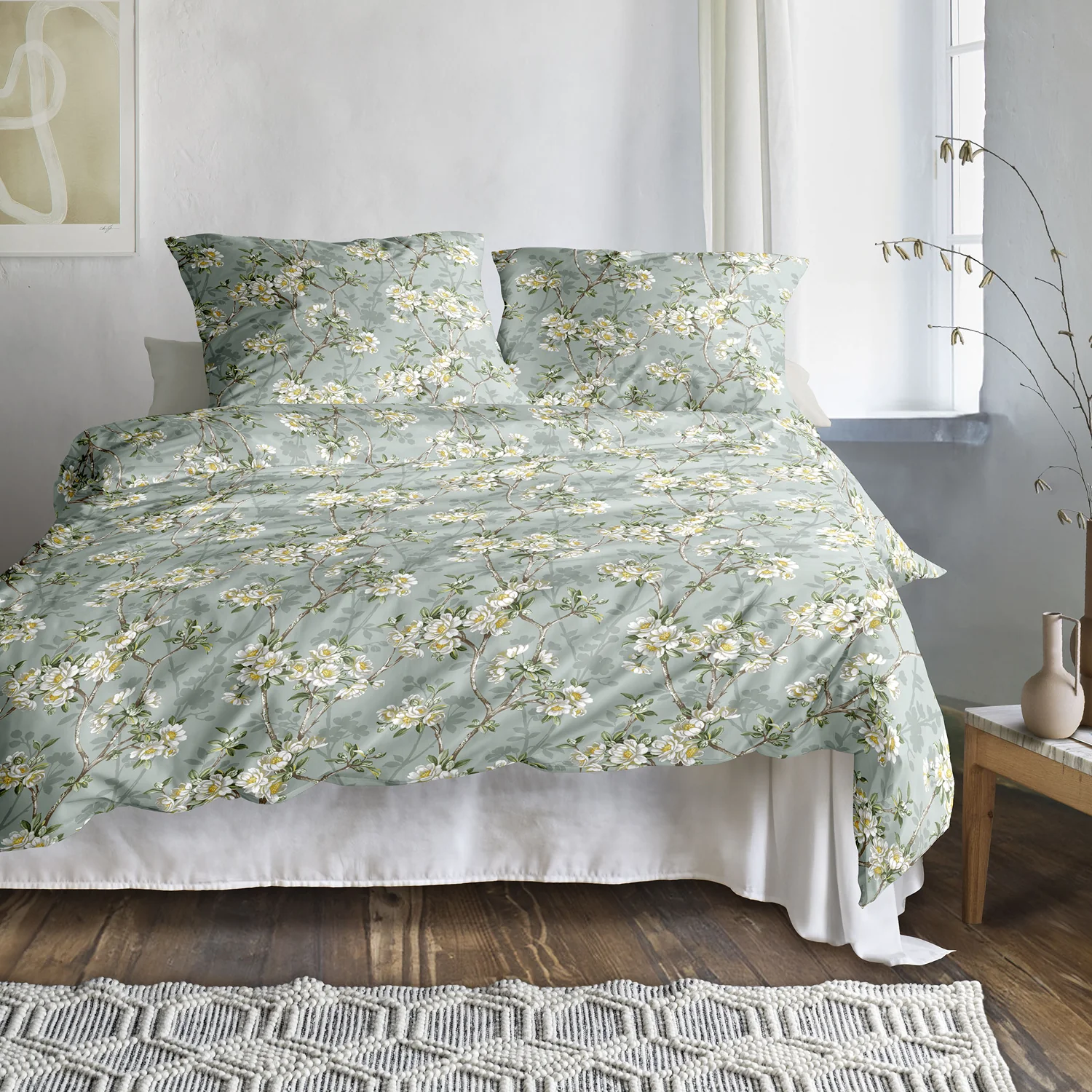 Irisette Mako Satin Bettwäsche Tokio 8537-30 Kirschblüten grün 135x200 günstig online kaufen