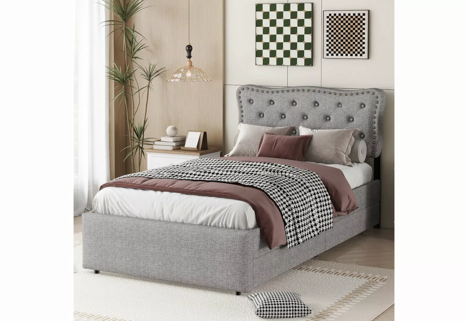Tongtong Einzelbett 90*200 cm flaches gepolstertes Bett, doppelte Schublade günstig online kaufen