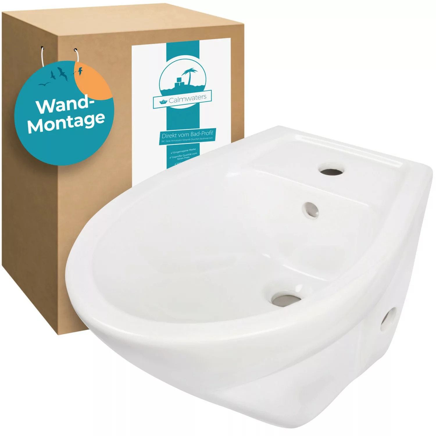 Calmwaters Wand-Bidet Weiß Keramik Hahnloch Überlauf Sitzwaschbecken 06AB34 günstig online kaufen