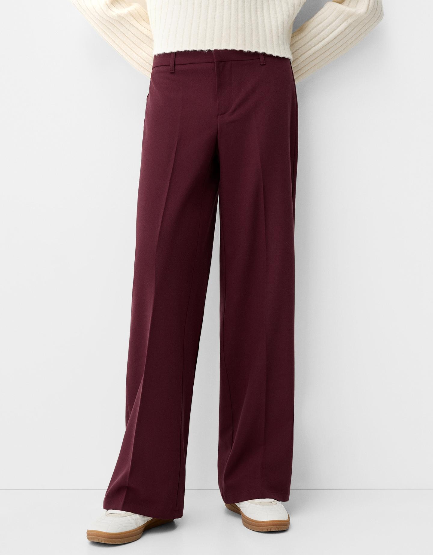 Bershka Wide Leg Tailoring-Hose Damen 34 Granatrot günstig online kaufen