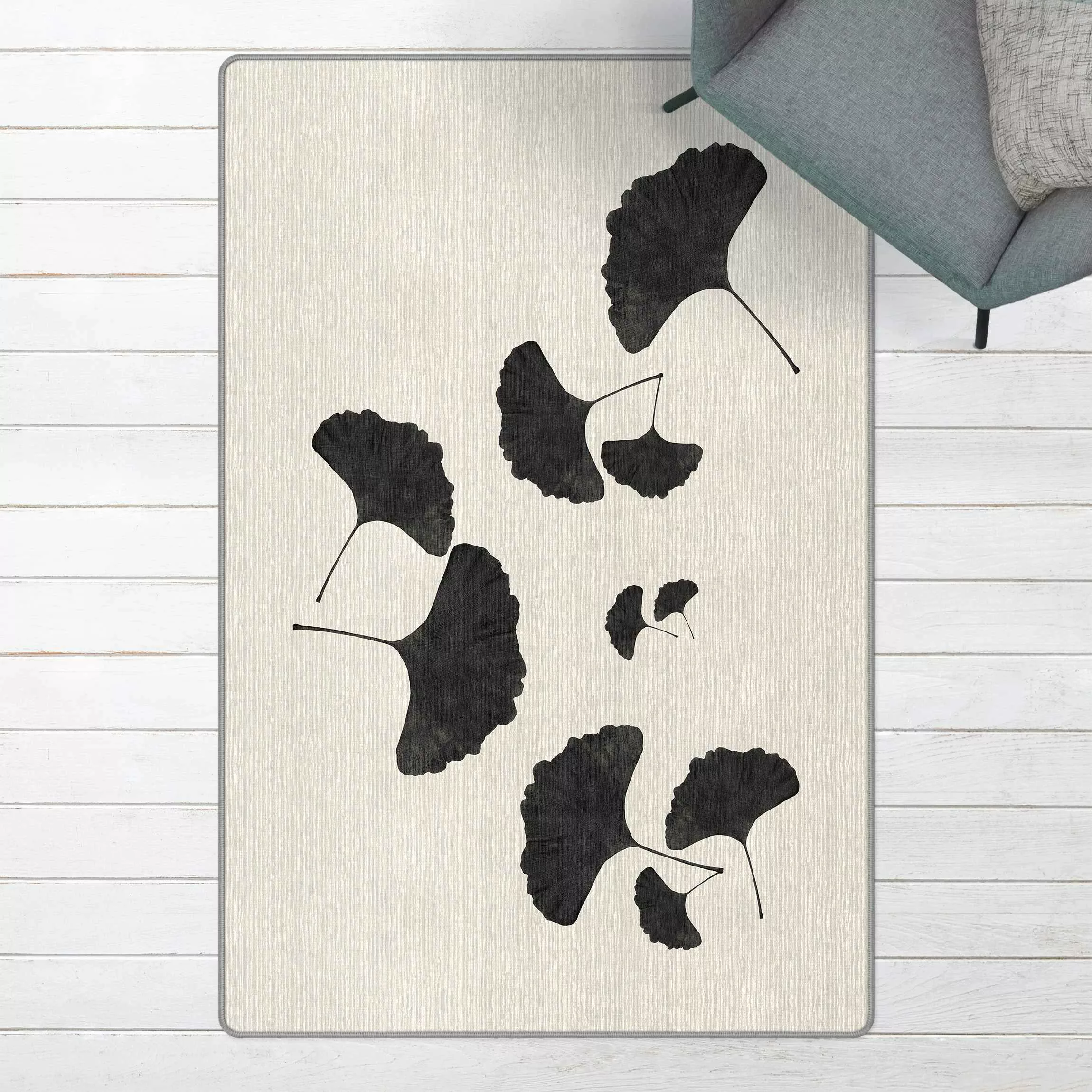 Teppich Ginkgo Komposition in Schwarz-Weiß günstig online kaufen