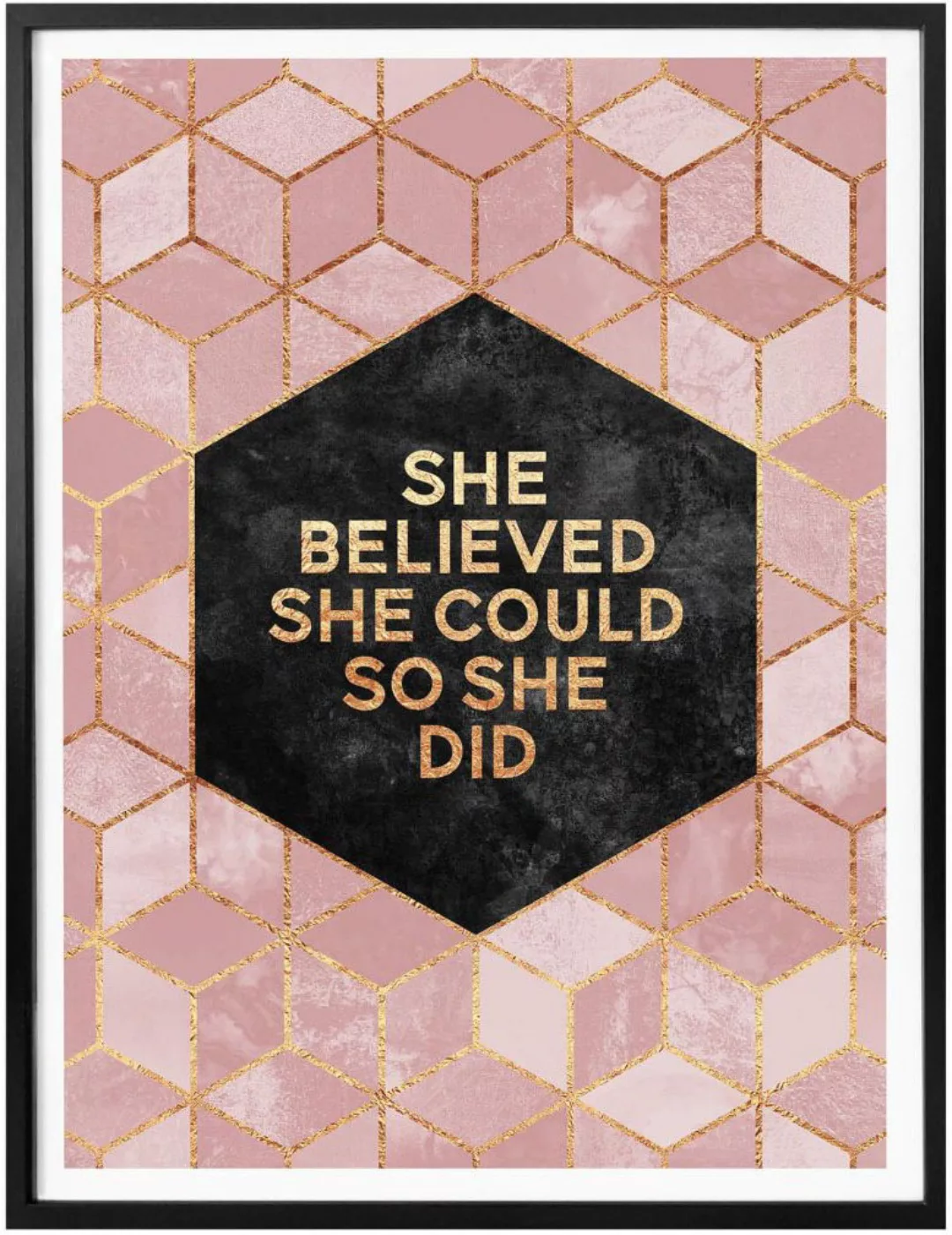 Wall-Art Poster »She Believed rosa«, Schriftzug, (1 St.), Poster ohne Bilde günstig online kaufen