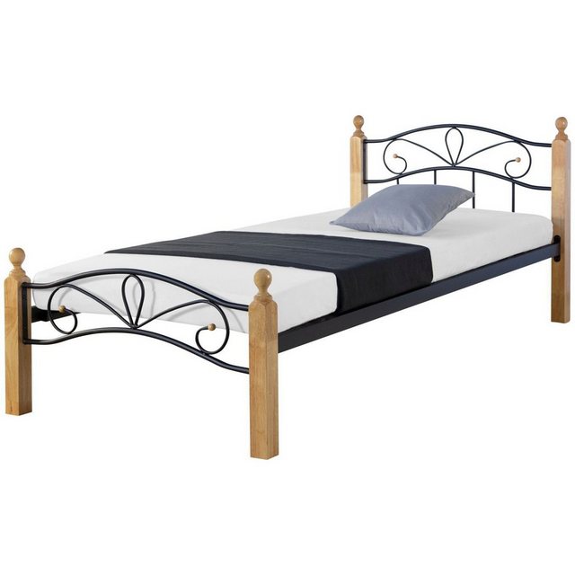 Homestyle4u Metallbett 90x200 Bettgestell Schwarz Einzelbett Jugendbett mit günstig online kaufen