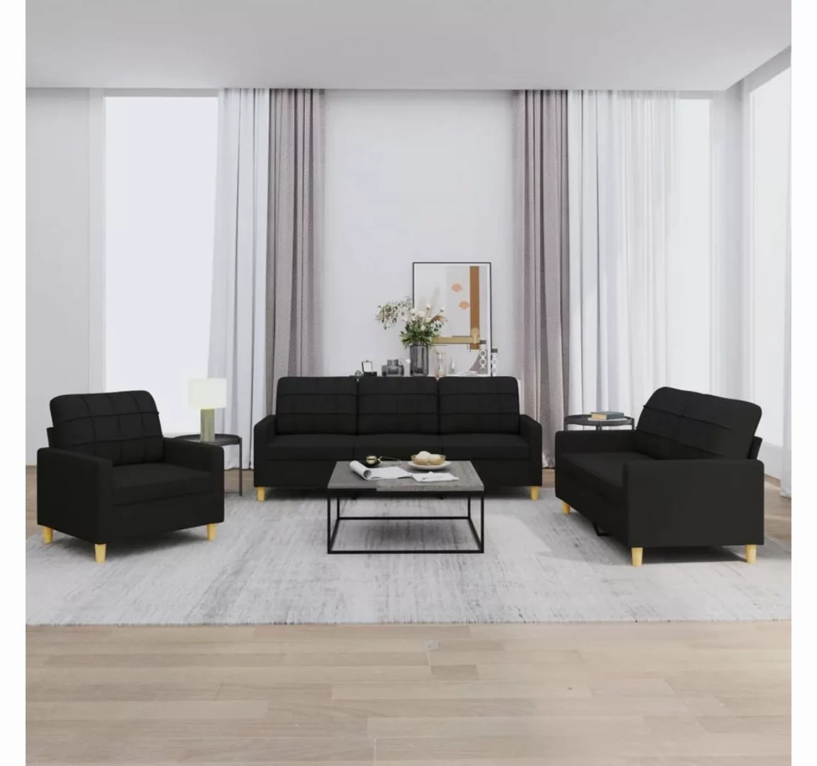 vidaXL Sofa Sofagarnitur mit Kissen Stoff, Standard, Schwarz günstig online kaufen