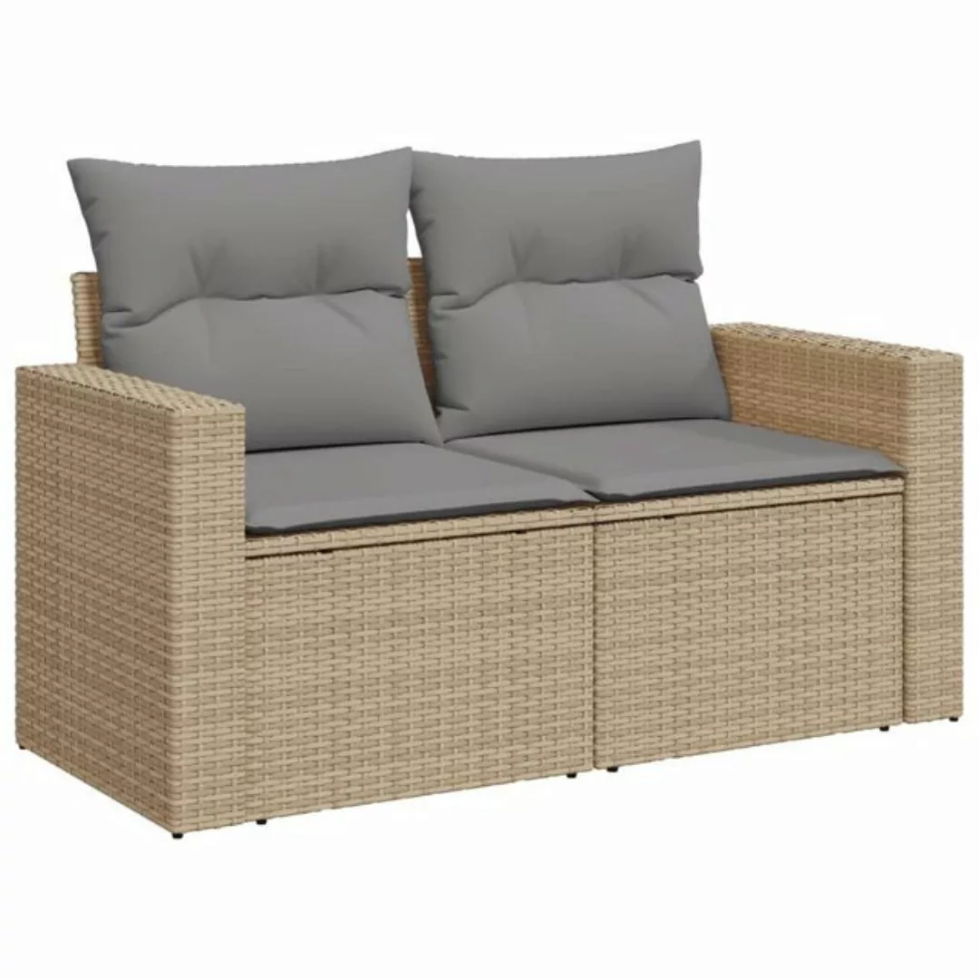 vidaXL Loungesofa Gartensofa mit Kissen 2-Sitzer Beige Poly Rattan günstig online kaufen