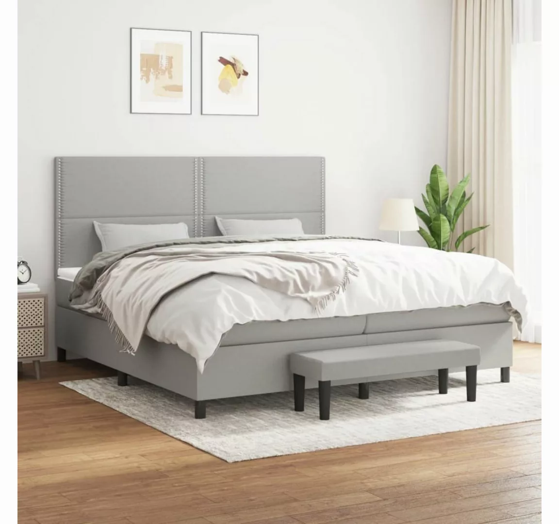 vidaXL Boxspringbett Boxspringbett mit Matratze Hellgrau 200x200 cm Stoff B günstig online kaufen