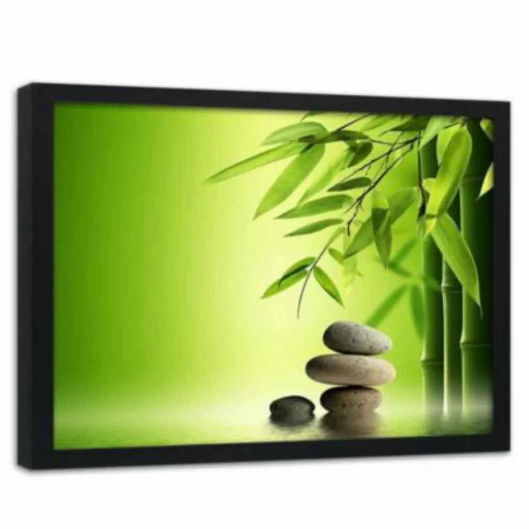 FEEBY® Kunst grüner Bambus und Zen-Steine Leinwandbilder bunt Gr. 90 x 60 günstig online kaufen