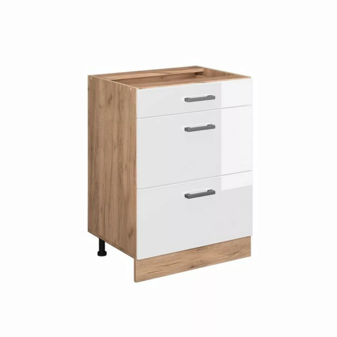 Vicco Unterschrank R-Line, Weiß Hochglanz/Goldkraft Eiche, 60 cm AP Marmor günstig online kaufen