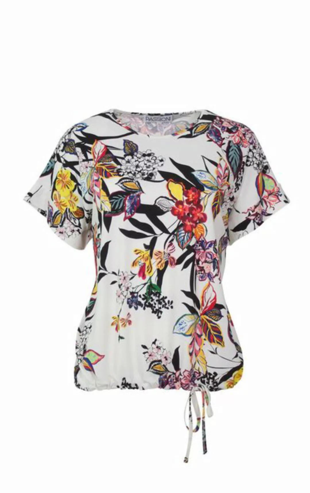 Passioni T-Shirt in Weiß, mit buntem floral Print und Rundhalsausschnitt günstig online kaufen