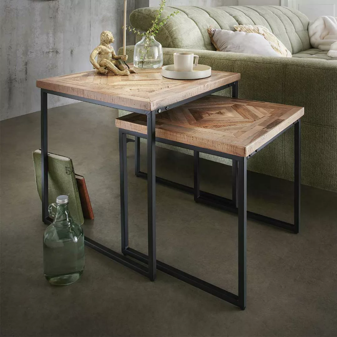 Wohnzimmer Tische mit Mosaik aus Massivholz Metall Bügelgestell (zweiteilig günstig online kaufen