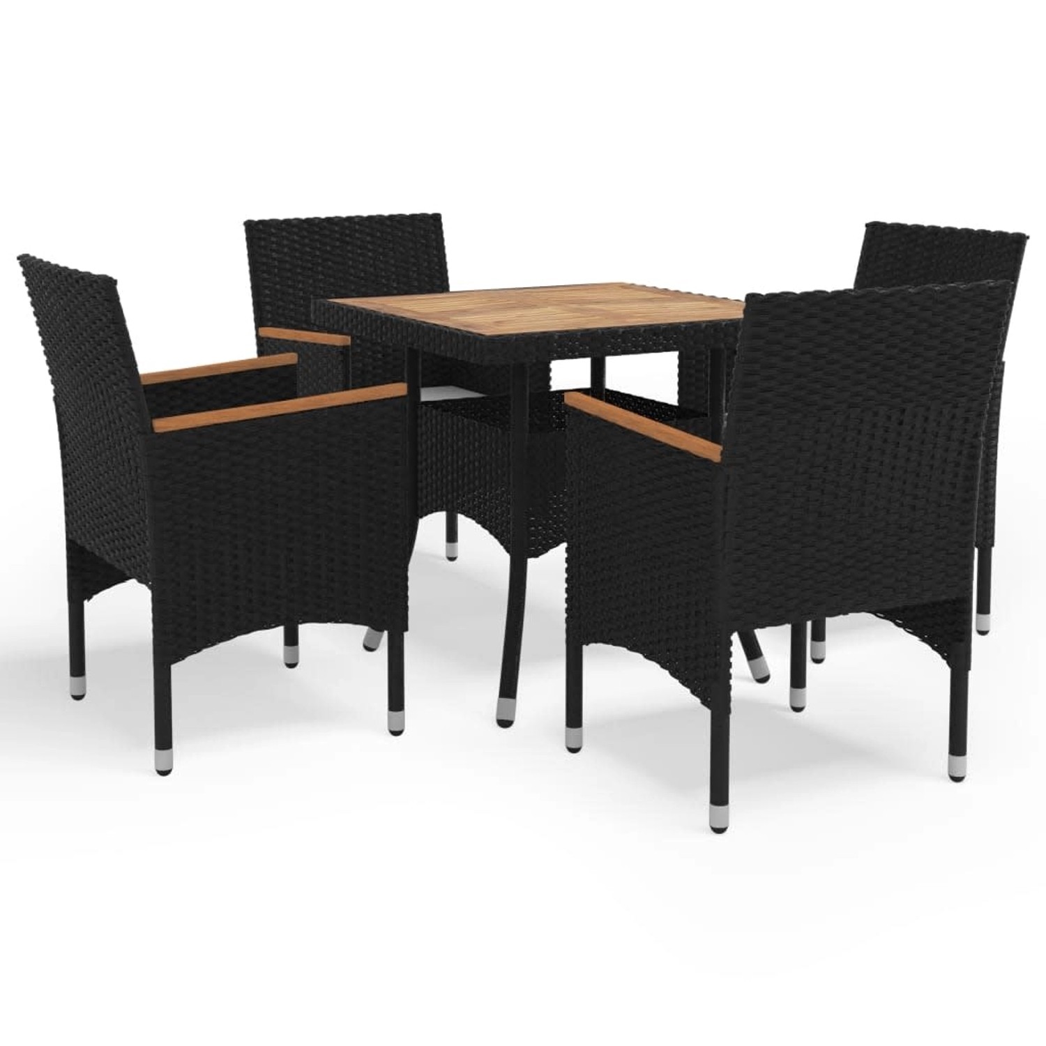 vidaXL 5-Tlg Garten-Essgruppe Poly Rattan und Massivholz Schwarz 3095923 günstig online kaufen