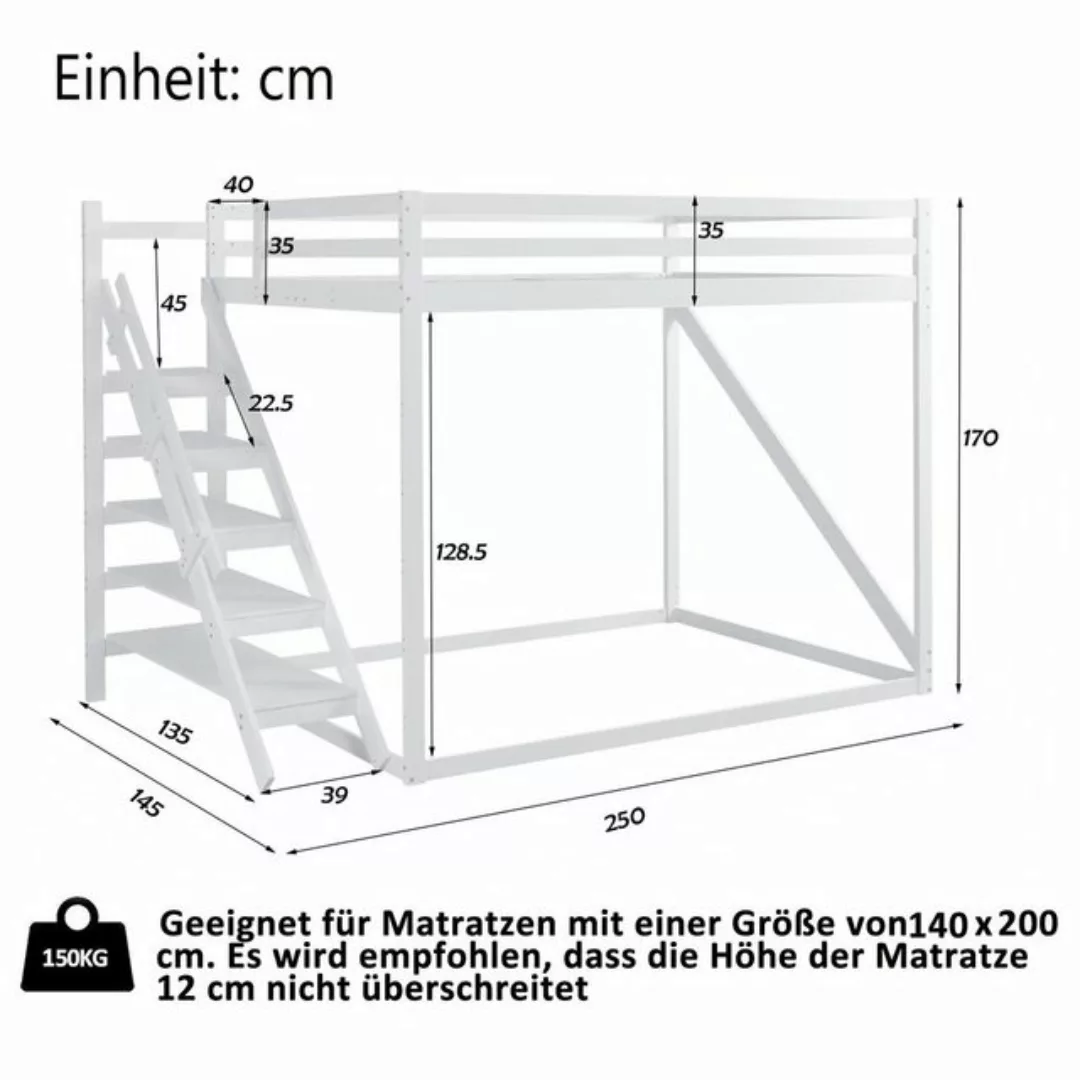 Celya Kinderbett Hochbett 140x200 cm mit Sicherheitsleiter, Etagenbett aus günstig online kaufen