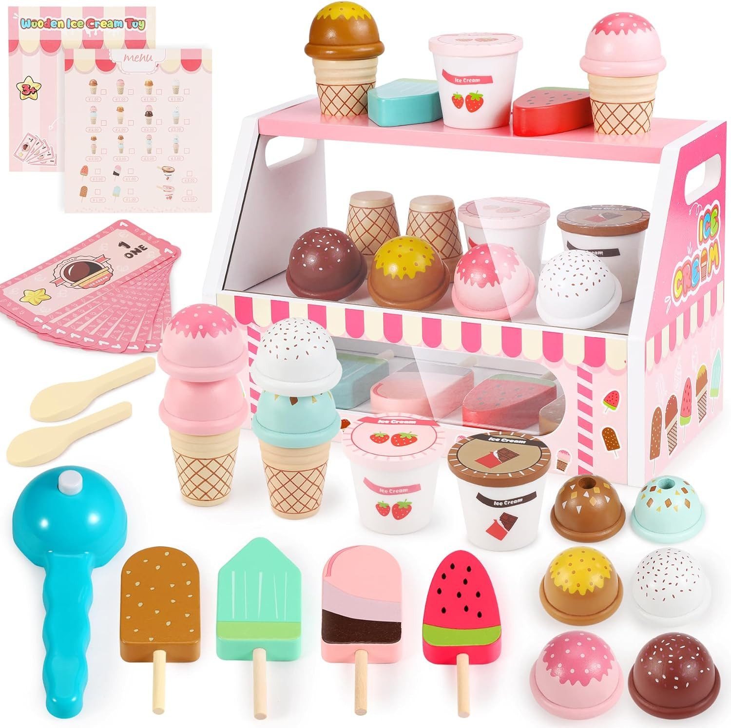 POPOLIC Spielküche Eisdiele Kinder Holz, Kaufladen günstig online kaufen