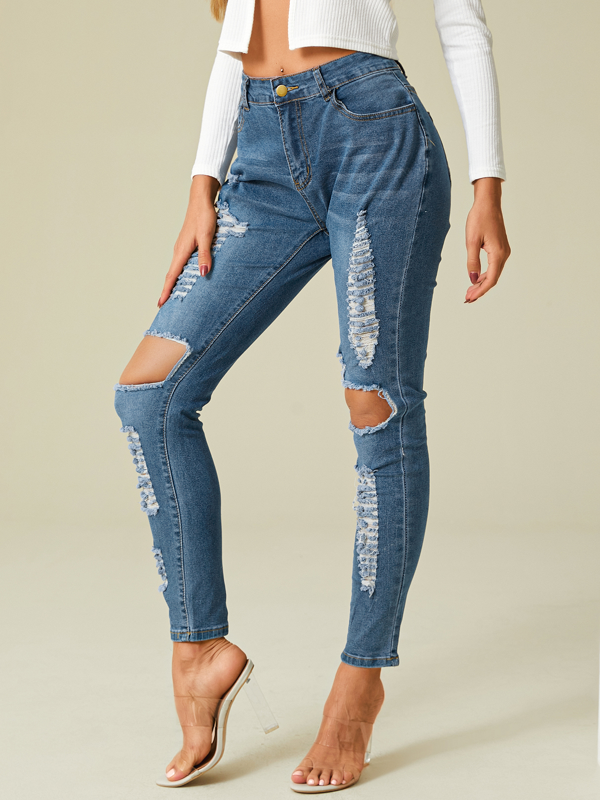 Seitentaschen Zufällige zerrissene Details Jeans günstig online kaufen