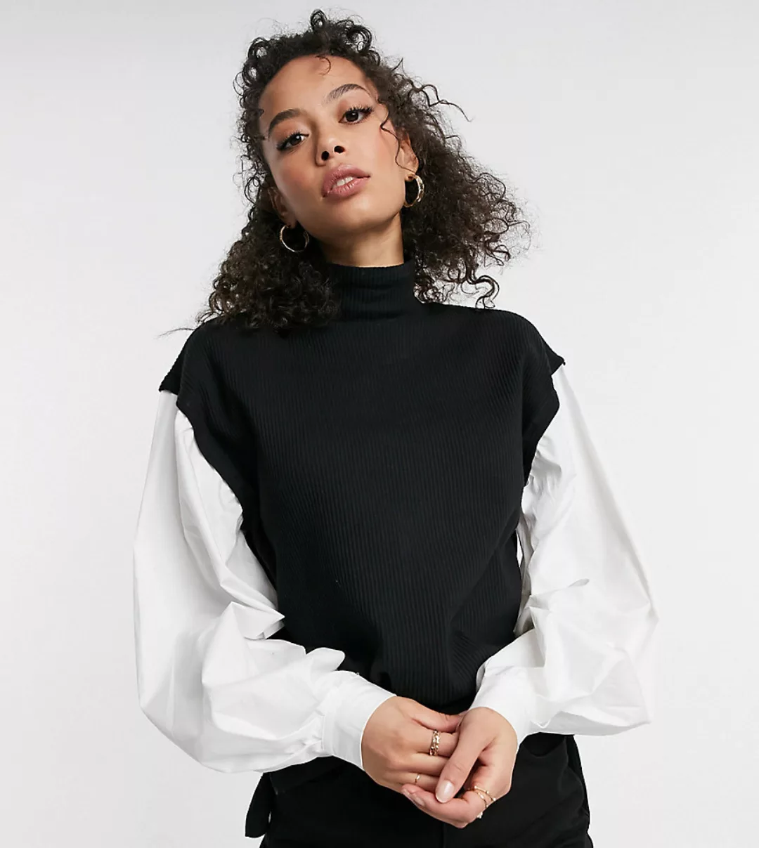 Vero Moda Tall – Hemd mit Trägertop im 2-1-Design, Schwarz und Weiß-Mehrfar günstig online kaufen