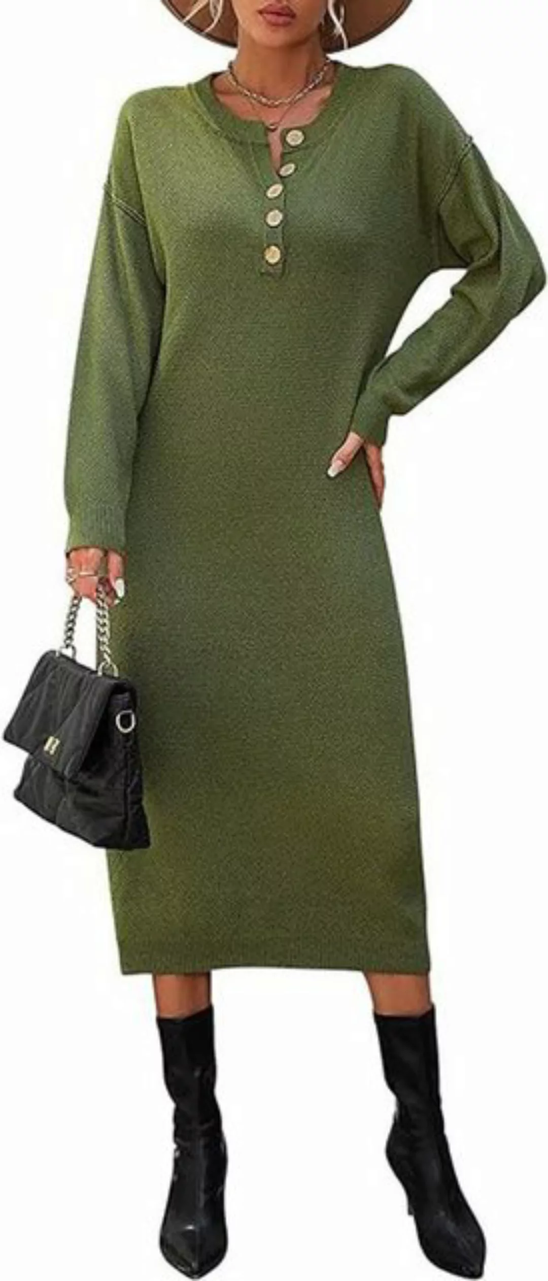 FIDDY Maxikleid Damen Strickkleid Tunika Kleid Pullover Pullikleid Lang ges günstig online kaufen