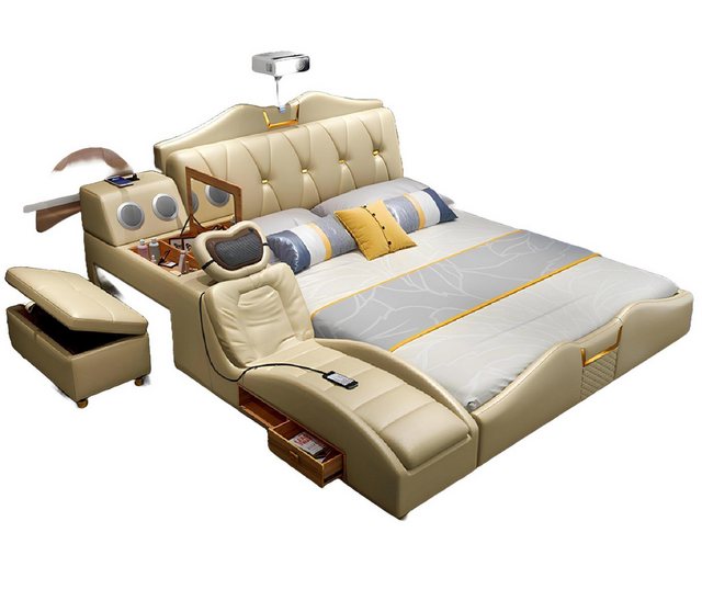 JVmoebel Bett Design Bett Beige Hotel Polster 180x200 Multifunktion Regal B günstig online kaufen