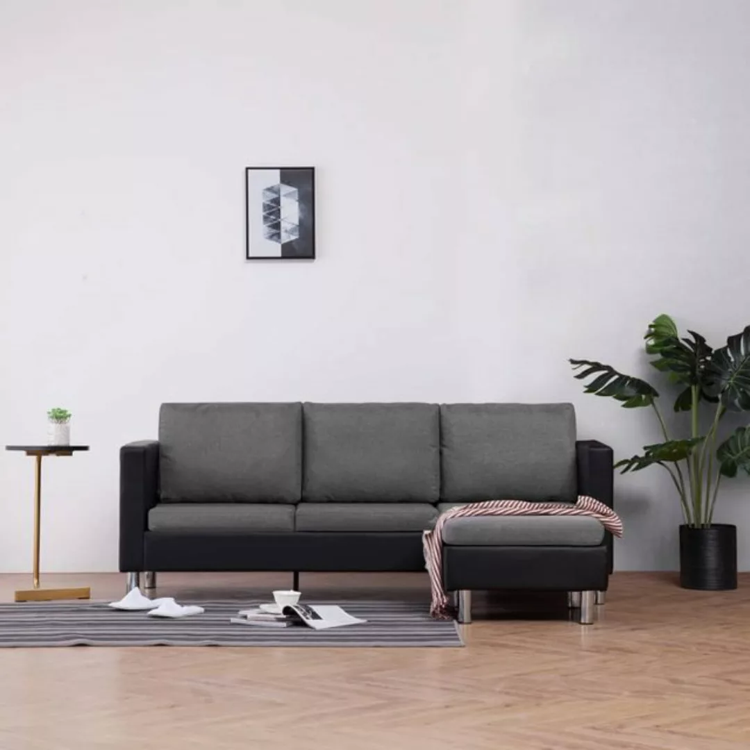 vidaXL Sofa 3-Sitzer-Sofa mit Kissen Schwarz Kunstleder günstig online kaufen