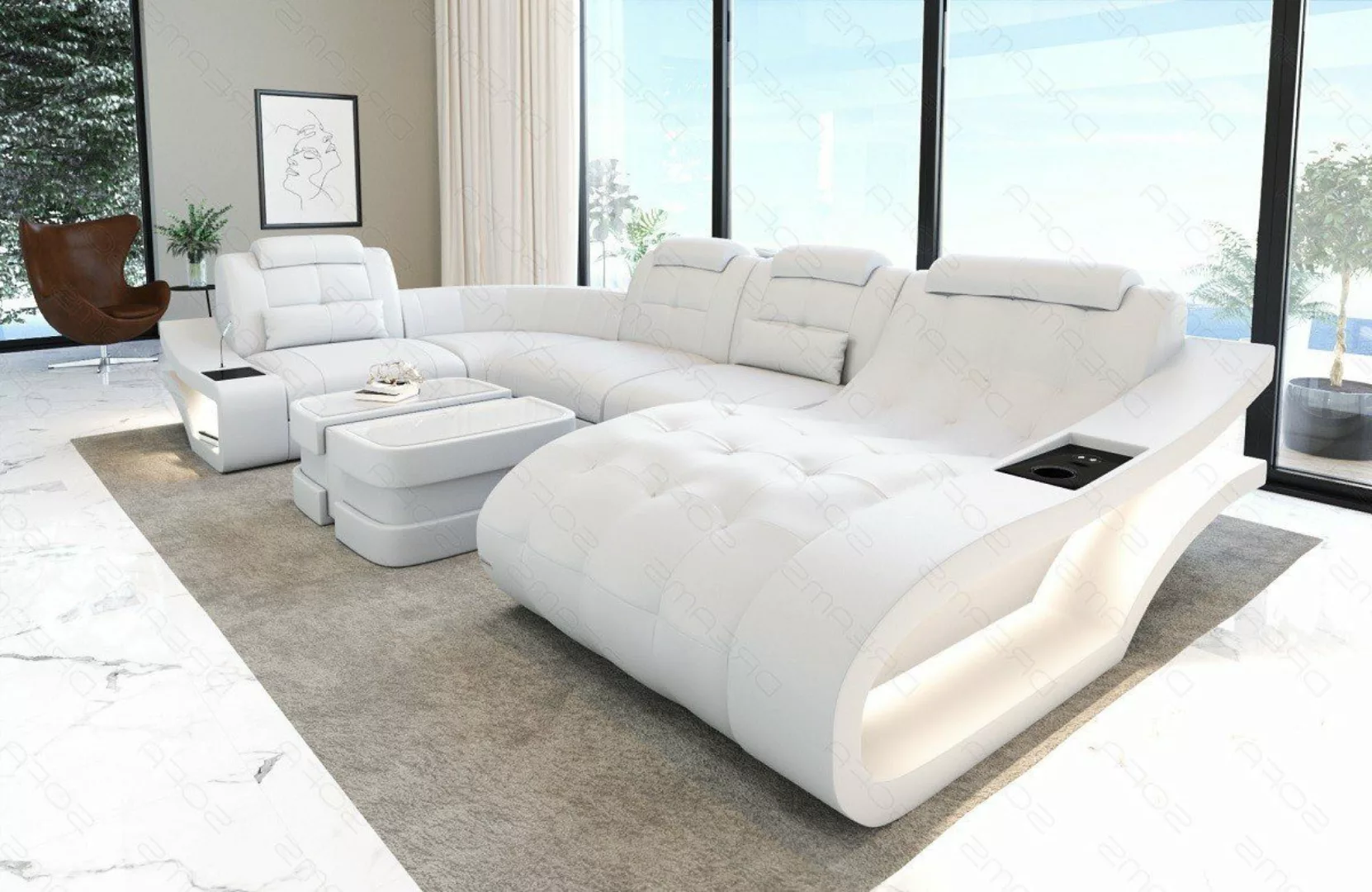 Sofa Dreams Wohnlandschaft Ledersofa Leder Couch Elegante U-Form Ledercouch günstig online kaufen