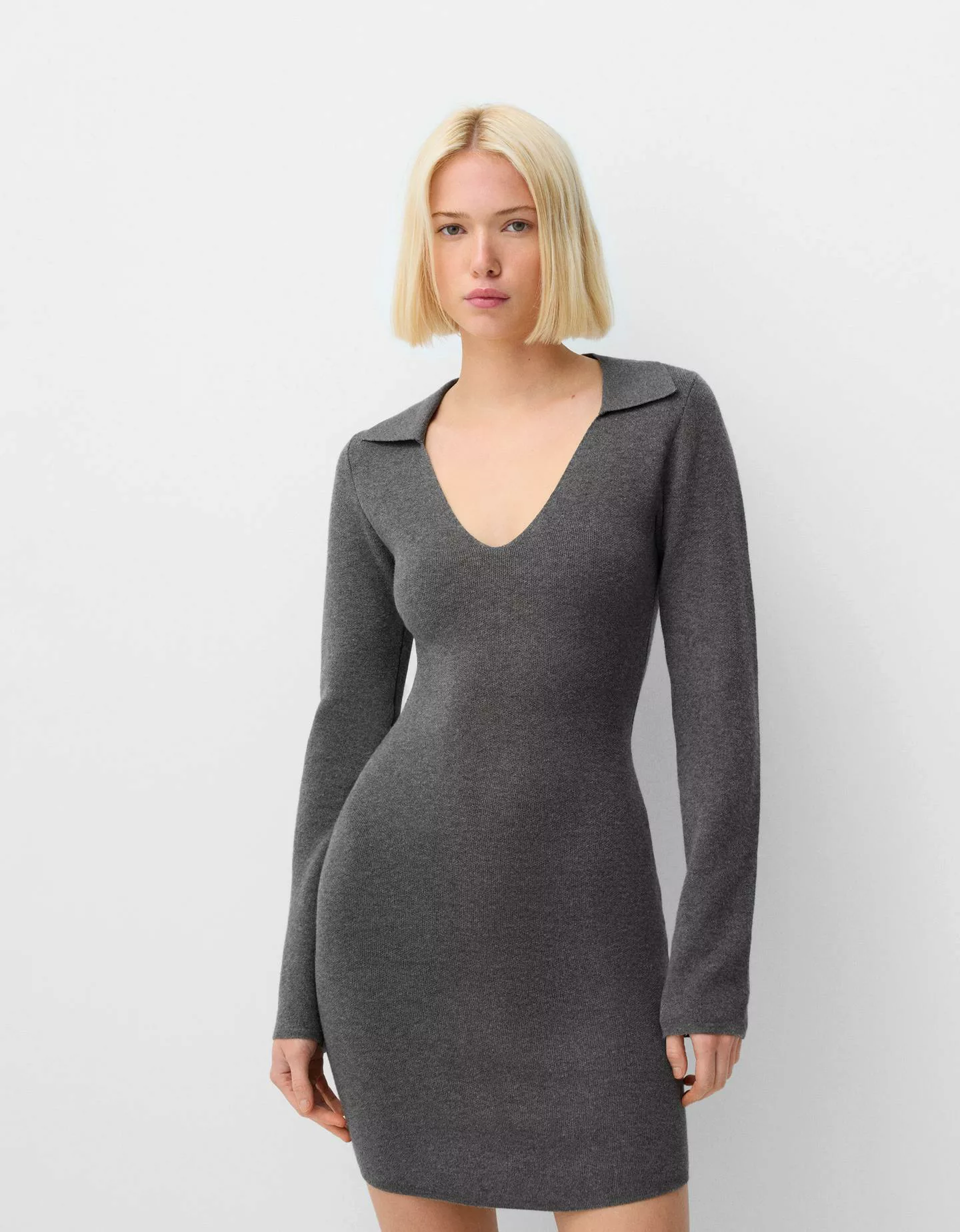 Bershka Minikleid Mit Polo-Kragen Damen Xs Dunkelgrau günstig online kaufen