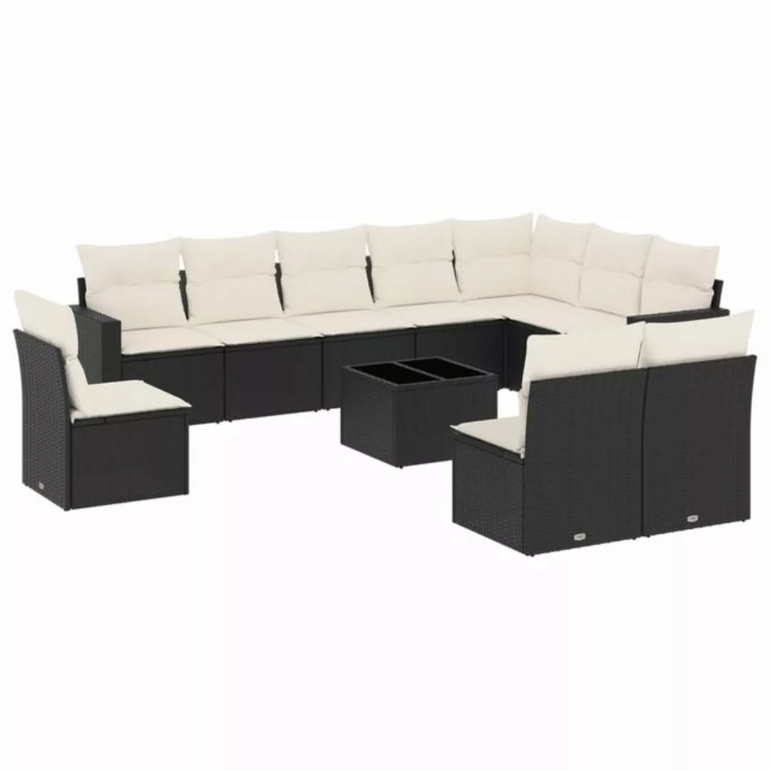 vidaXL Sofaelement 11-tlg. Garten-Sofagarnitur mit Kissen Schwarz Poly Ratt günstig online kaufen