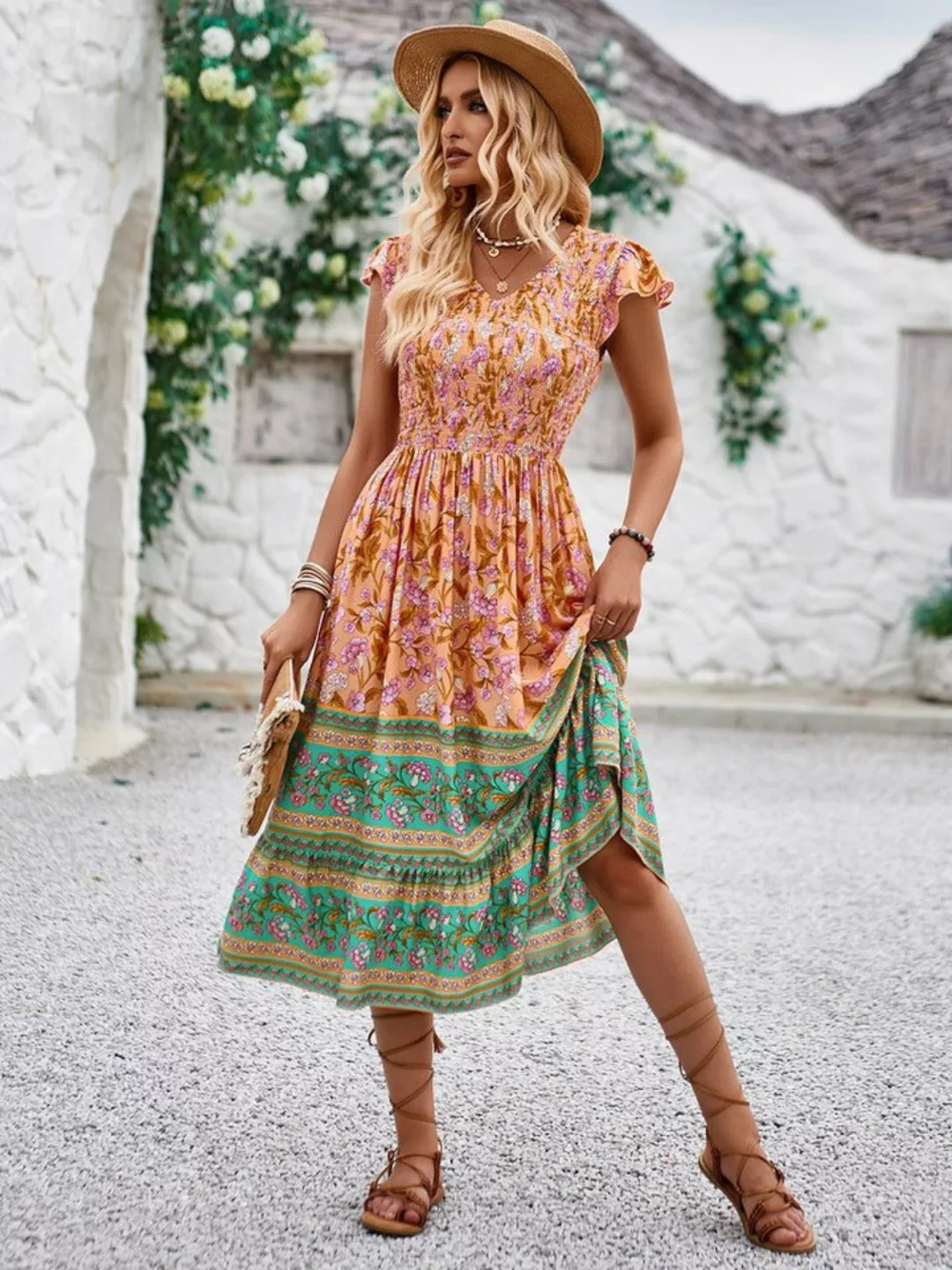 DEBAIJIA Dirndl Sommerkleid Damen Frauen Bedruckter Kleid lässiger Mode günstig online kaufen