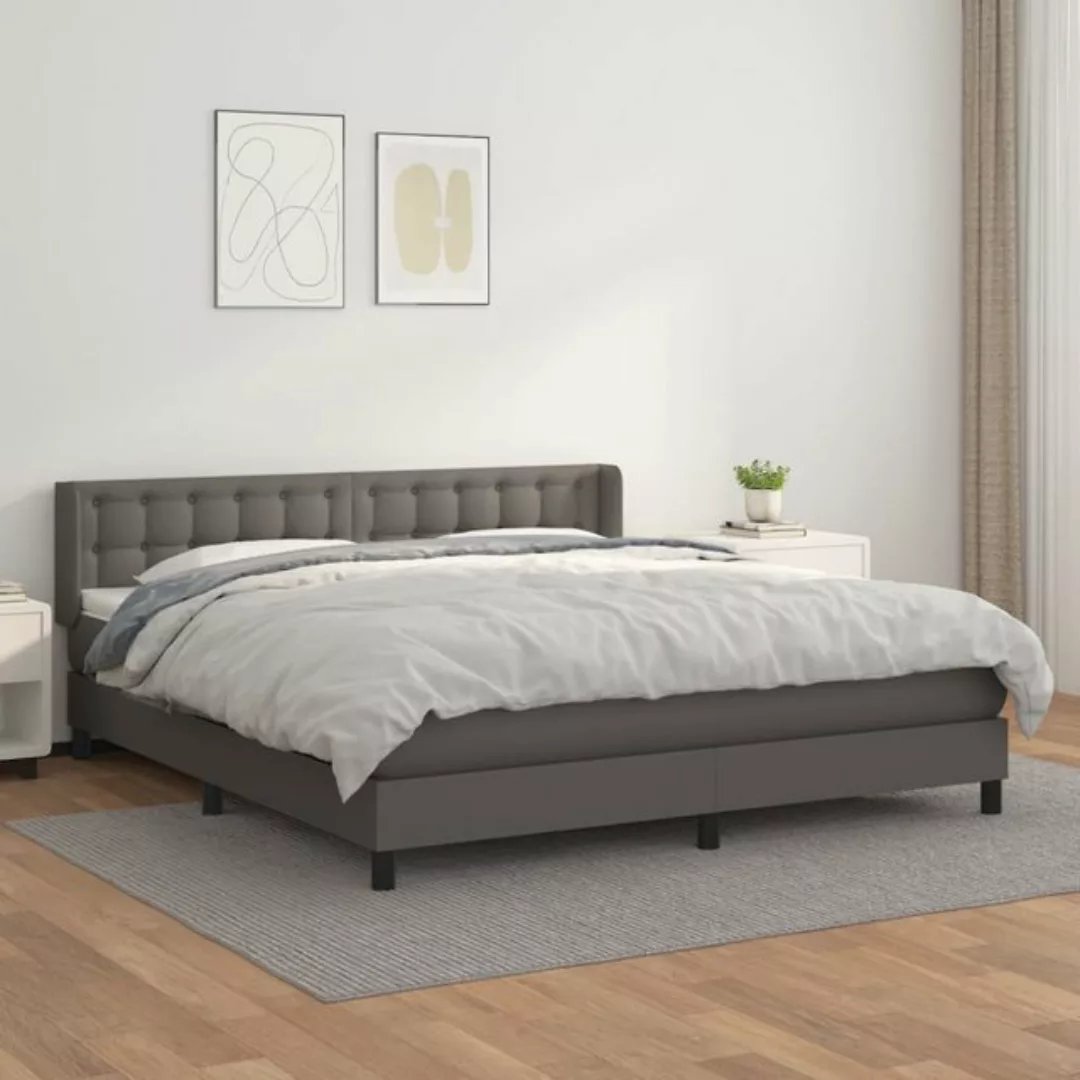 vidaXL Bettgestell Boxspringbett mit Matratze Grau 180x200 cm Kunstleder Be günstig online kaufen