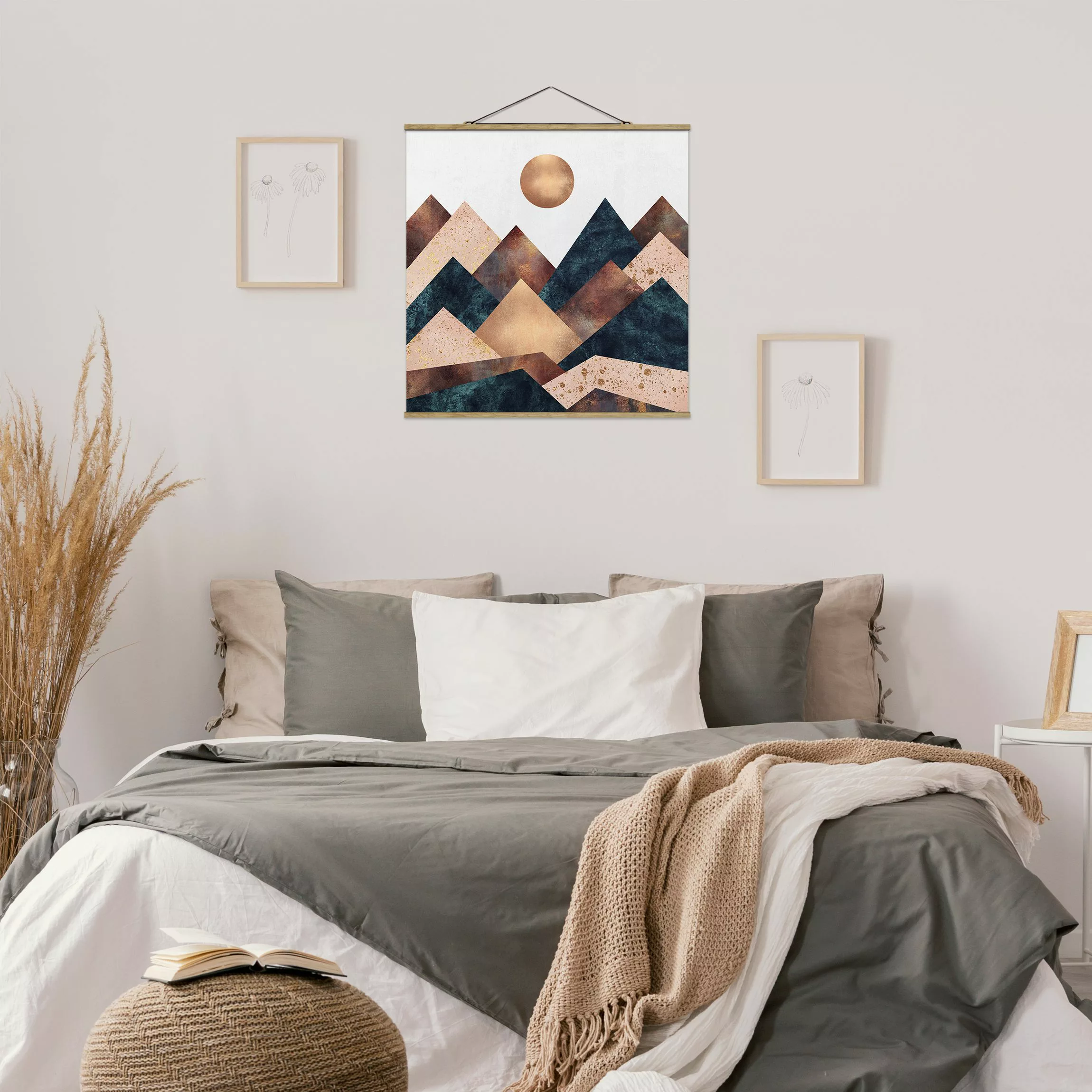 Stoffbild Abstrakt mit Posterleisten - Quadrat Geometrische Berge Bronze günstig online kaufen