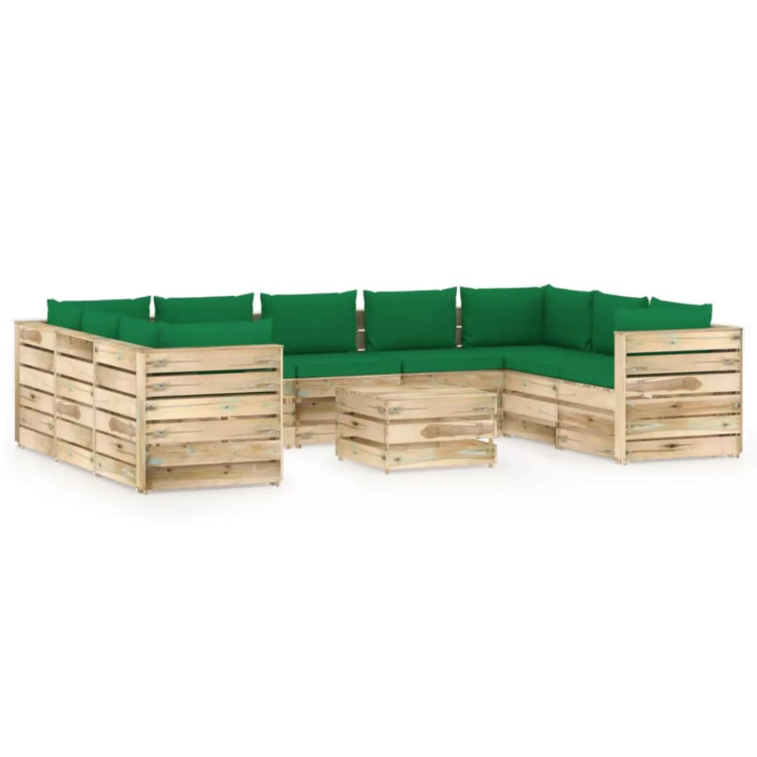 10-tlg. Garten-lounge-set Mit Kissen Grün Imprägniertes Holz günstig online kaufen