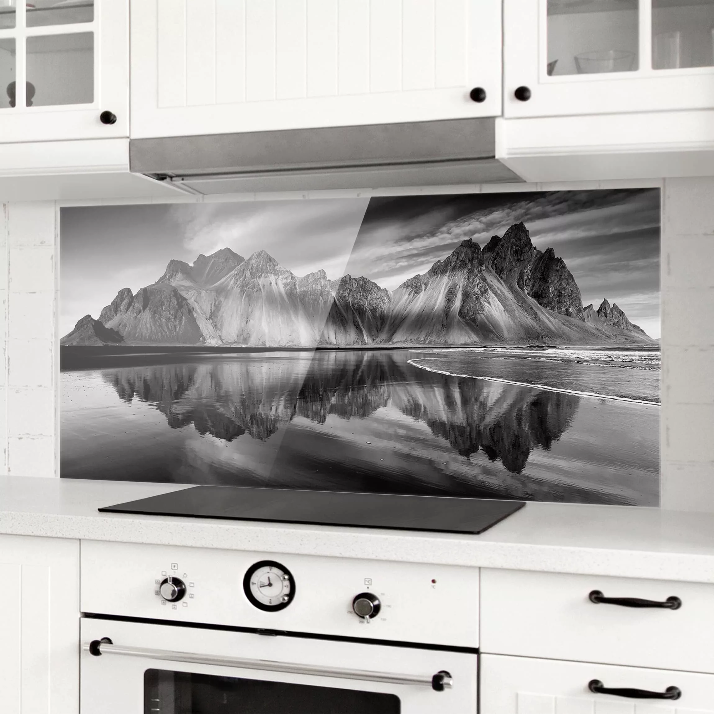 Glas Spritzschutz Natur & Landschaft - Panorama Vesturhorn in Island günstig online kaufen