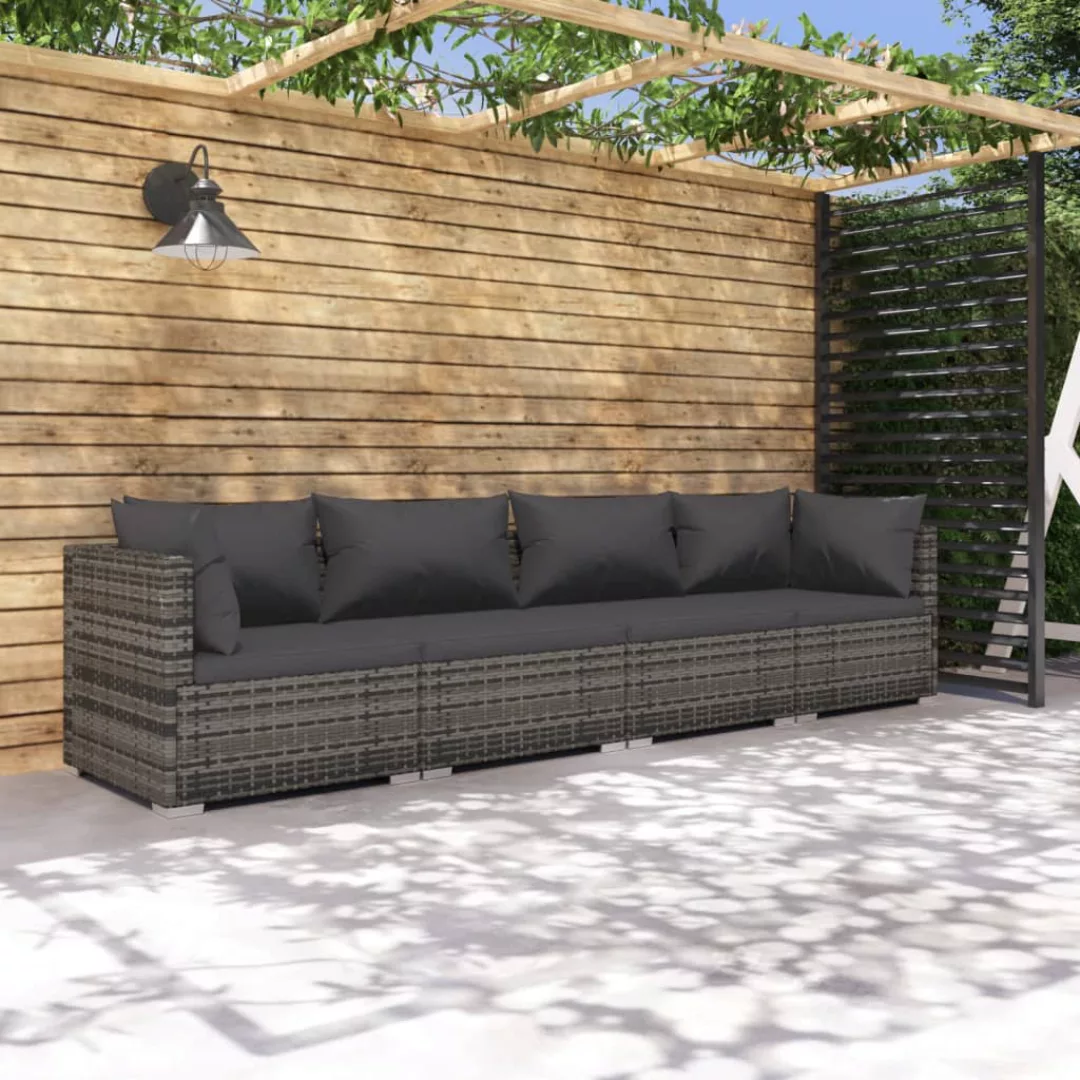 Vidaxl 4-tlg. Garten-lounge-set Mit Kissen Poly Rattan Grau günstig online kaufen