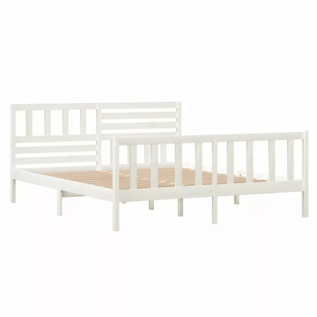 vidaXL Bettgestell Massivholzbett Weiß 135x190 cm 4FT6 Double Bett Bettgest günstig online kaufen