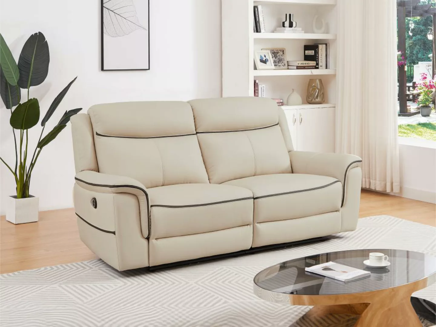 Relaxsofa 3-Sitzer elektrisch - Leder - Beige - ADELIO günstig online kaufen