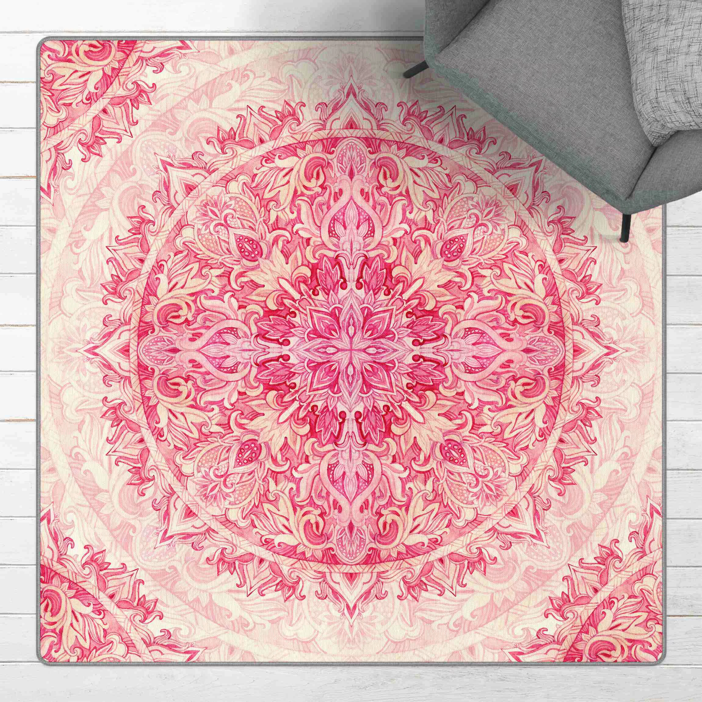 Teppich Mandala Aquarell Ornament Muster pink günstig online kaufen