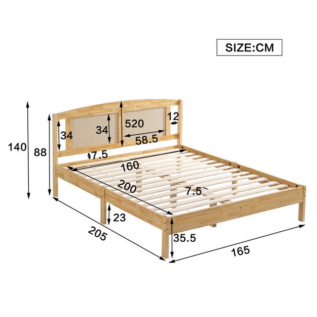 TavilaEcon Hochbett 160x200cm Doppelbett Rattanbett Jugendbett Erwachsenenb günstig online kaufen