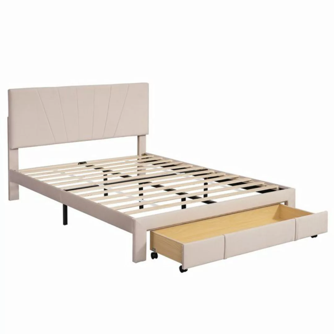 Gotagee Polsterbett Doppelbett 140x200 Jugendbett Samt Gästebett Dunkelbeig günstig online kaufen