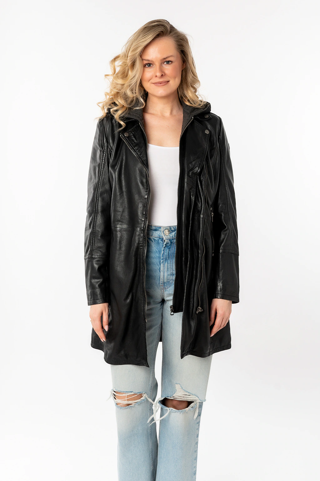 Mauritius Ledermantel "Seneka", lange Lederjacke mit abzippbarem Kapuzen-Ei günstig online kaufen