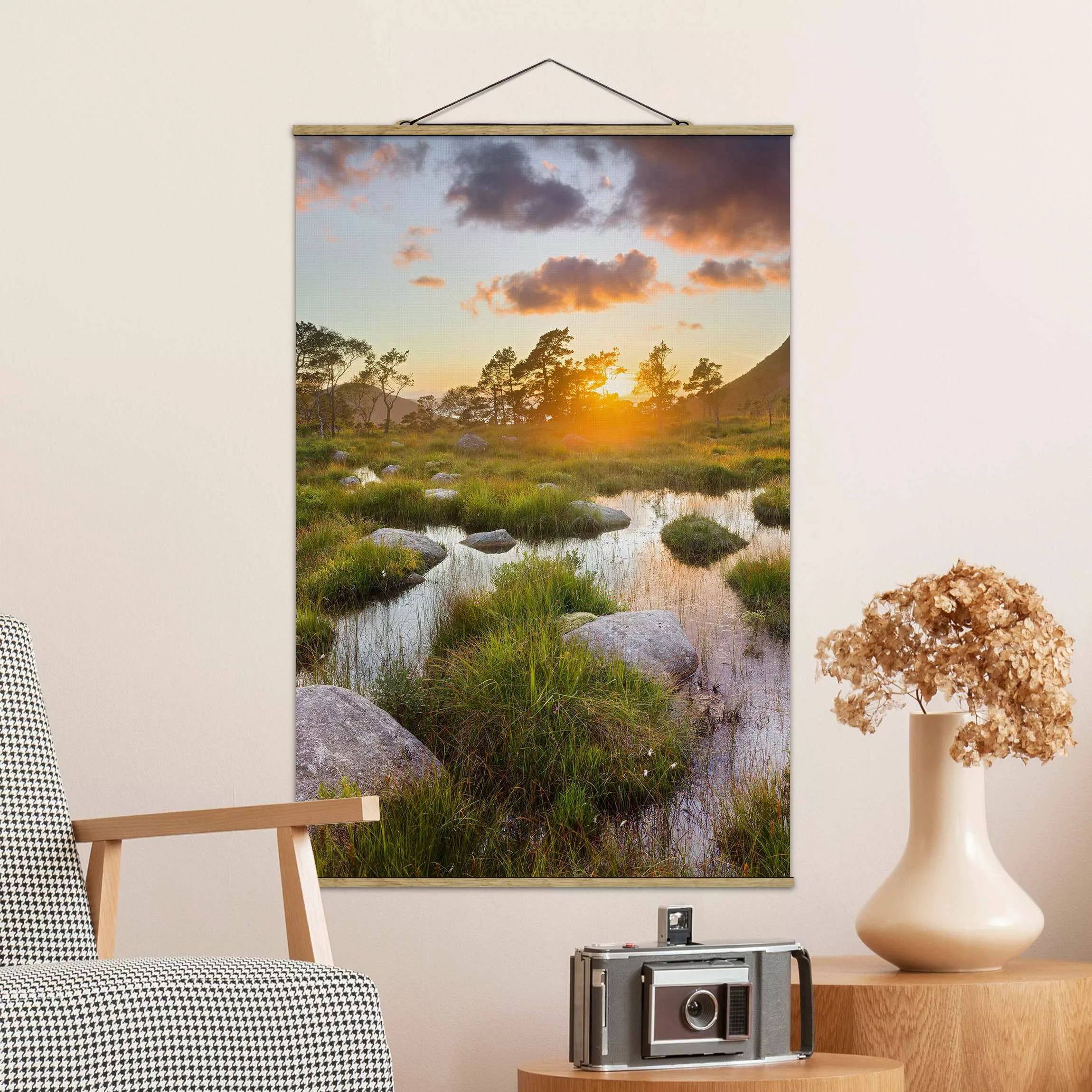 Stoffbild Landschaft mit Posterleisten - Hochformat Tverrdalsbekken in Norw günstig online kaufen